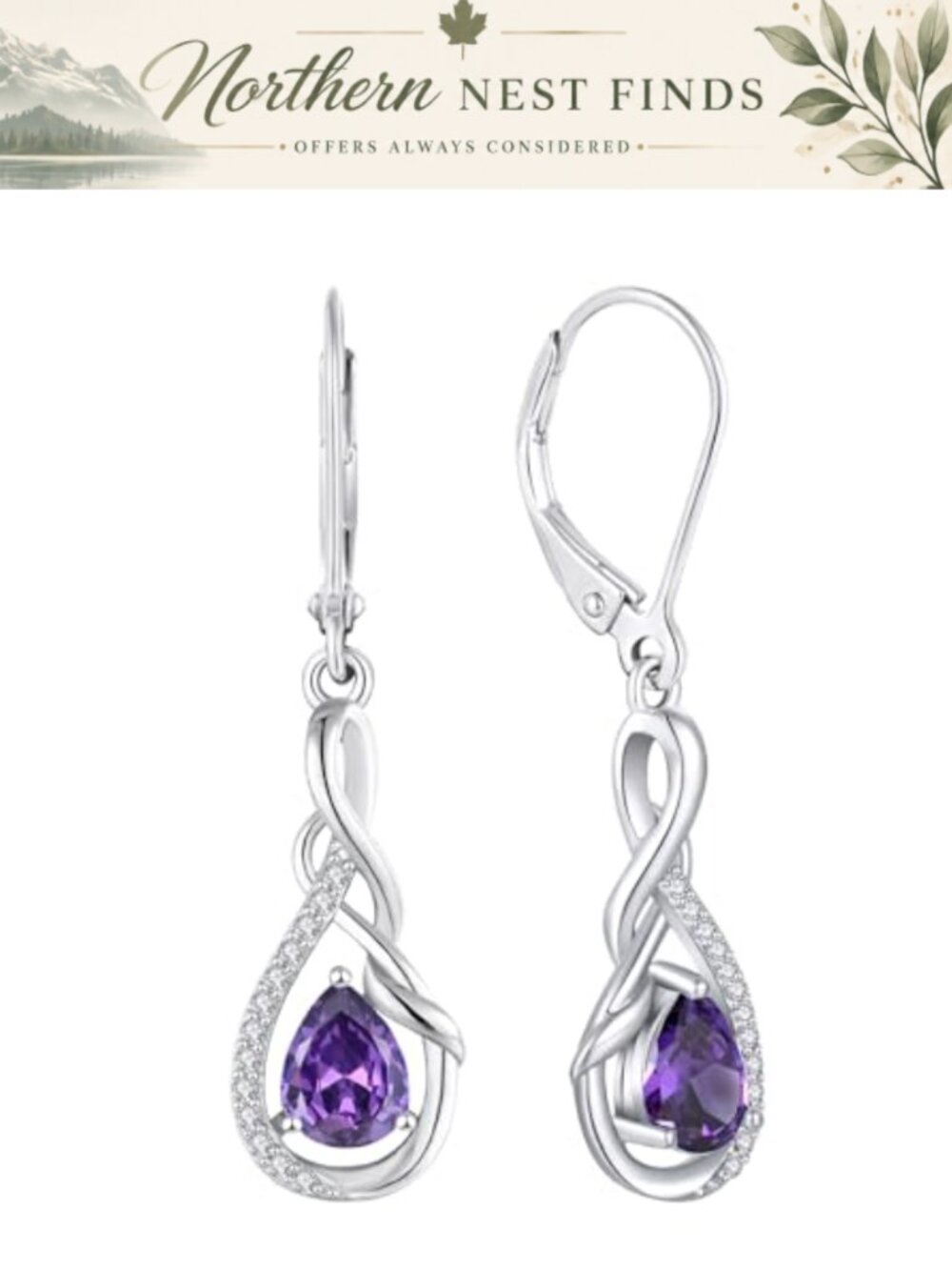Infinity Dangle Drop Earrings 925 Sterling Silver 1.4 in